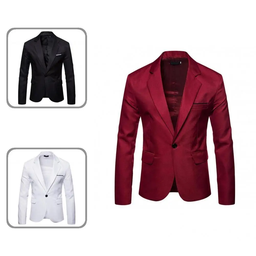 

Men Blazer Classic Handsome Pockets Blazer Slim One Button Suit Coat