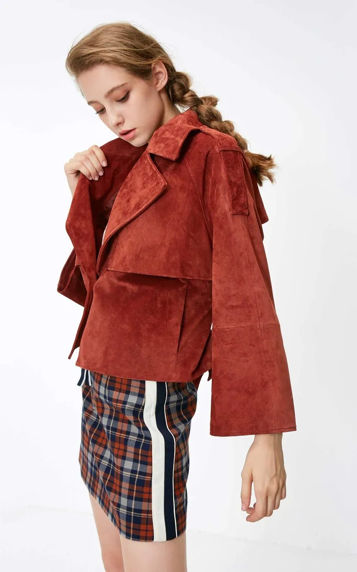 Vero Moda Новая женская кожаная куртка из свиной кожи с лацканами на шнуровке | 318310519