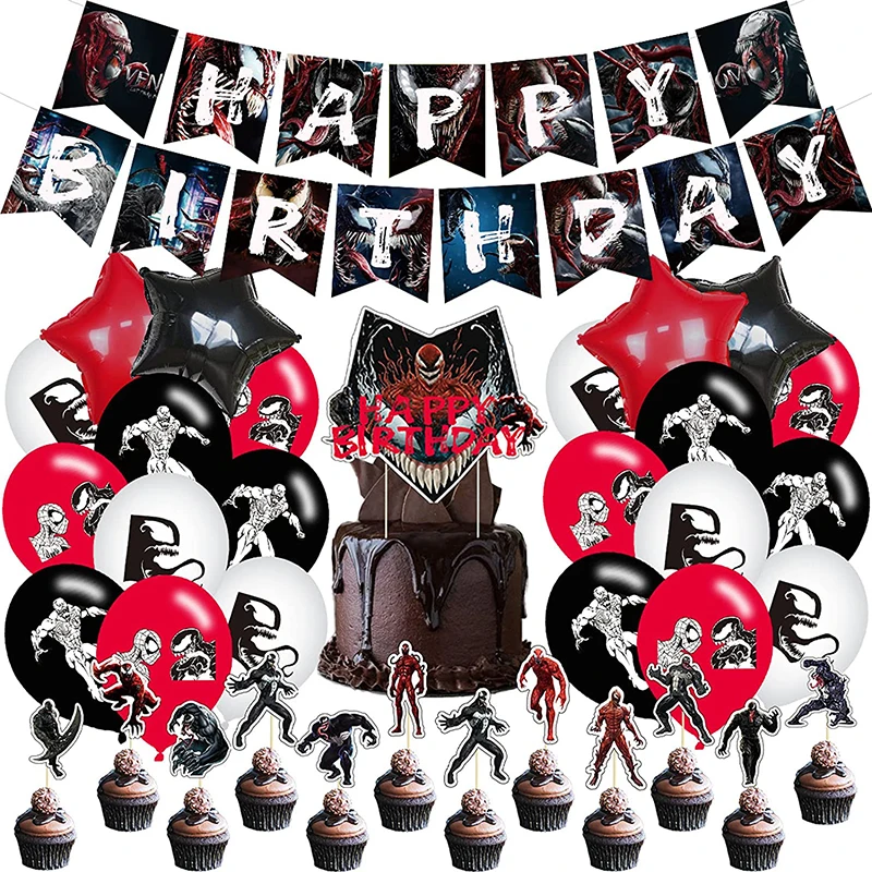 

Birthday Party Decorations for Venom Spiderman Theme Birthday Supplies Favors with Happy Birthday Cake Balloons Decorations toys