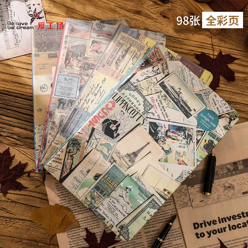 

A5 European Style Retro Diary Kraft Paper Color Page Antique Notebook Time Nostalgic Mood British Style Notebook