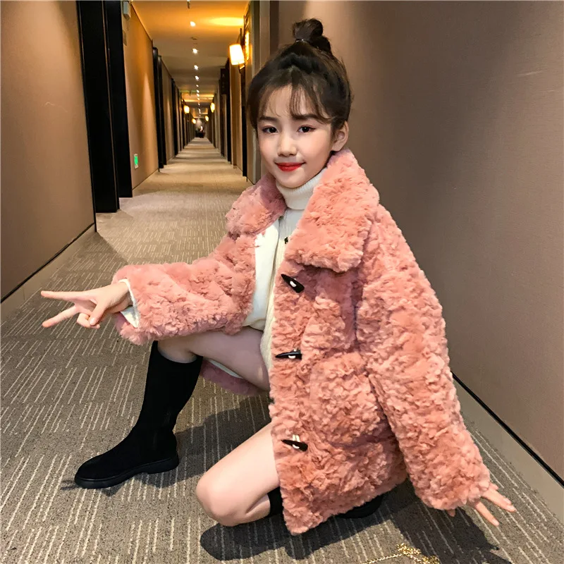 

Girls Baby's Coat Jacket Outwear New Pink Fur Thicken Autumn Winter Plus Velvet Warm School Formal Fleece Children's Cloth