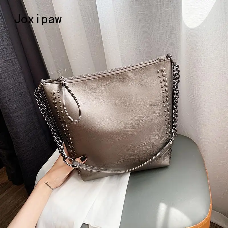 

Casual Rivet Shoulder Bag Female Famous Brand Chain Crossbody Bags for Women Leather Handbags Large Capacity Tote Bag