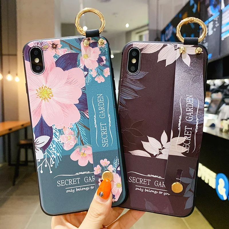 rose flower wrist strap phone cases for huawei p20 p30 p40 pro mate 20 30 pro lite nova 5t 7 se honor 30 p smart z holder cover free global shipping