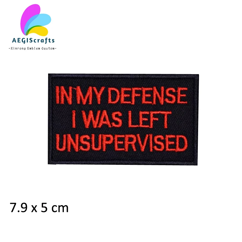

In my defense I was left unsupervised letters patch embroidred black twill hot cut iron on patch for clothing custom embroidery
