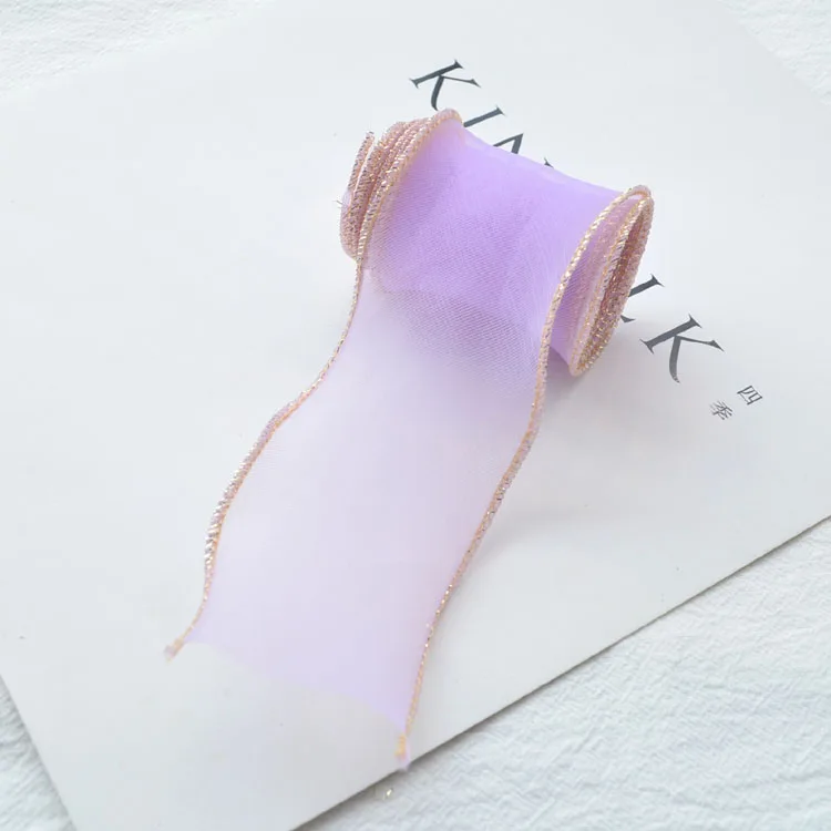 Лента из шифоновой органзы с золотым краем 55 мм|Ленты для шитья| |