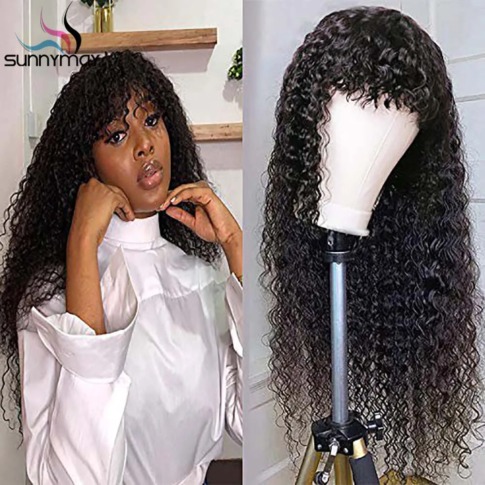 Curly Lace Closure Wig 150% Human Hair Wigs Pre Plucked Remy Hair With Bangs