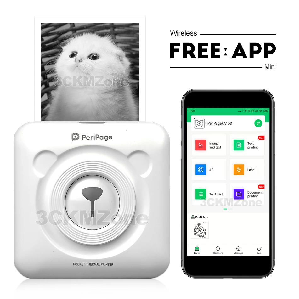 Портативный мини-принтер PeriPage 304 DPI с Bluetooth карманный термопринтер USB подключением