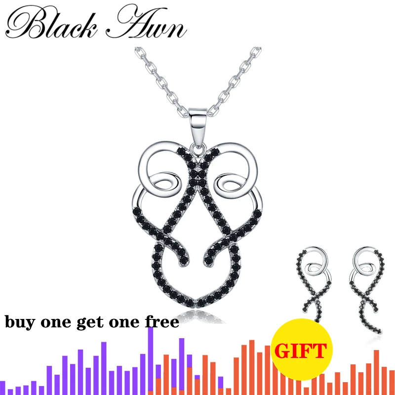 Женское классическое ожерелье [BLACK AWN] из стерлингового серебра 925 пробы с черной