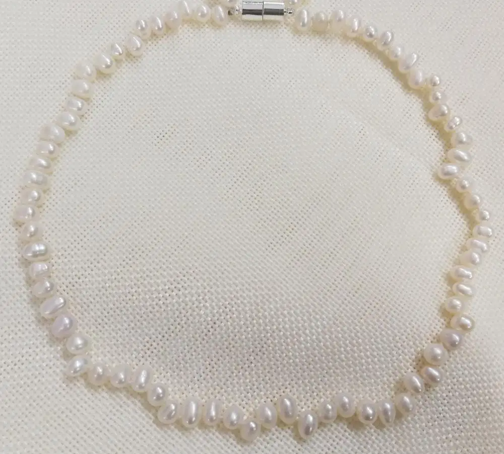 

8mm white baroque pearl choker necklace Magnet clasp Natural freshwater pearl Women Jewelry 35-42cm 14-17''