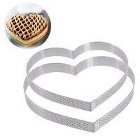 4pcs stainless steel heart shaped porous tart ring bottom tower pie cake mold perforated cake mousse ring