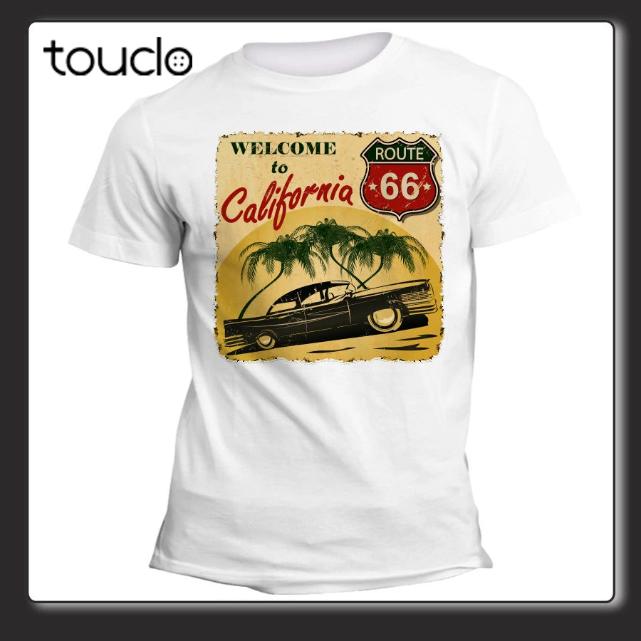 

Брендовая Новая летняя мужская крутая футболка с коротким рукавом Uomo Donna Welcome To California Route 66 Vintage USA Tee