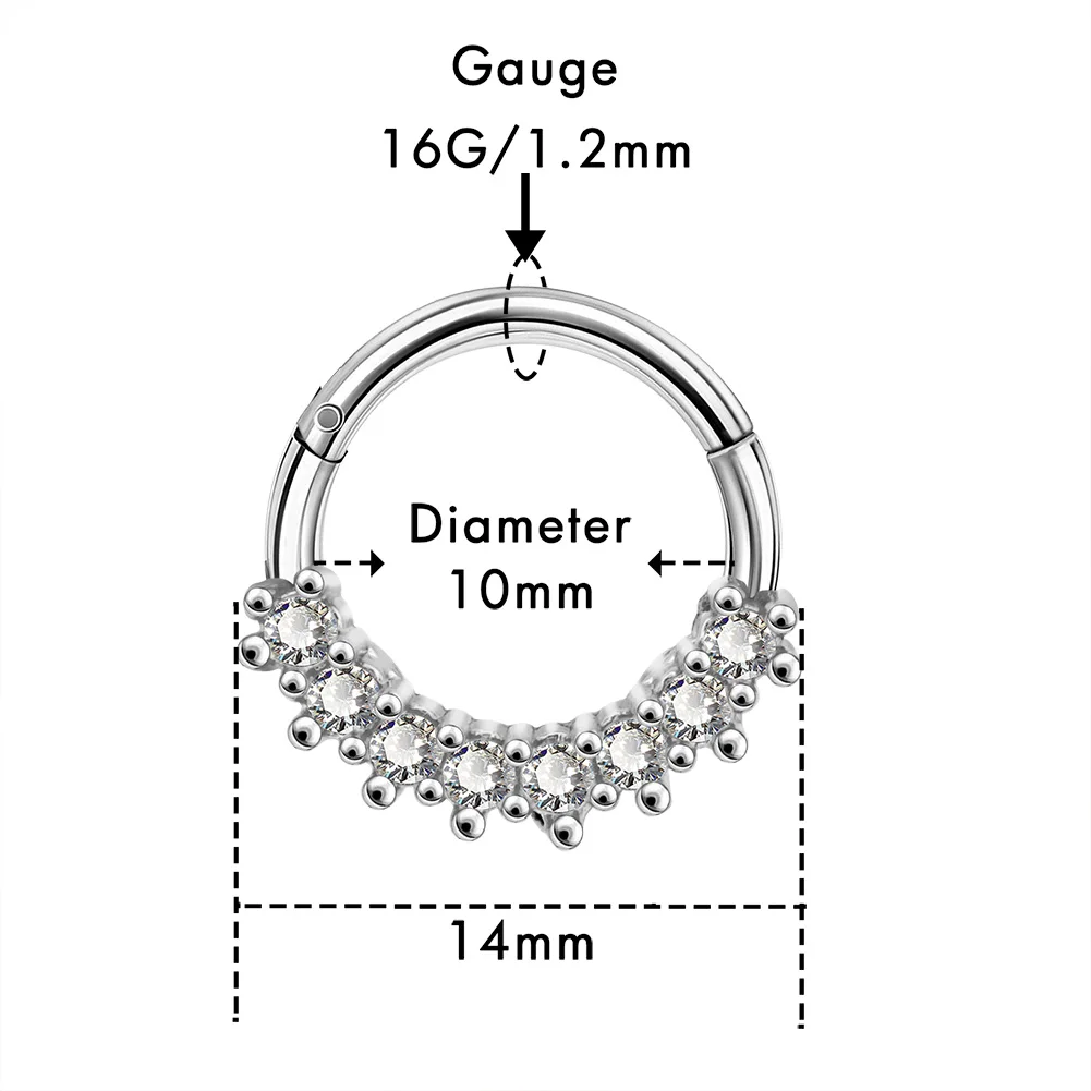 Серьги-кольца 16 г Daith с прозрачными фианитами серьги-спирали обруч для ушной хрящ