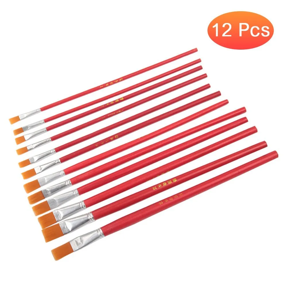 

12 Pcs Flat Paint Brush Artist Painting Brushes Nylon Hair Paint Brush Set Painting Brush with Long Handle Paintbrush