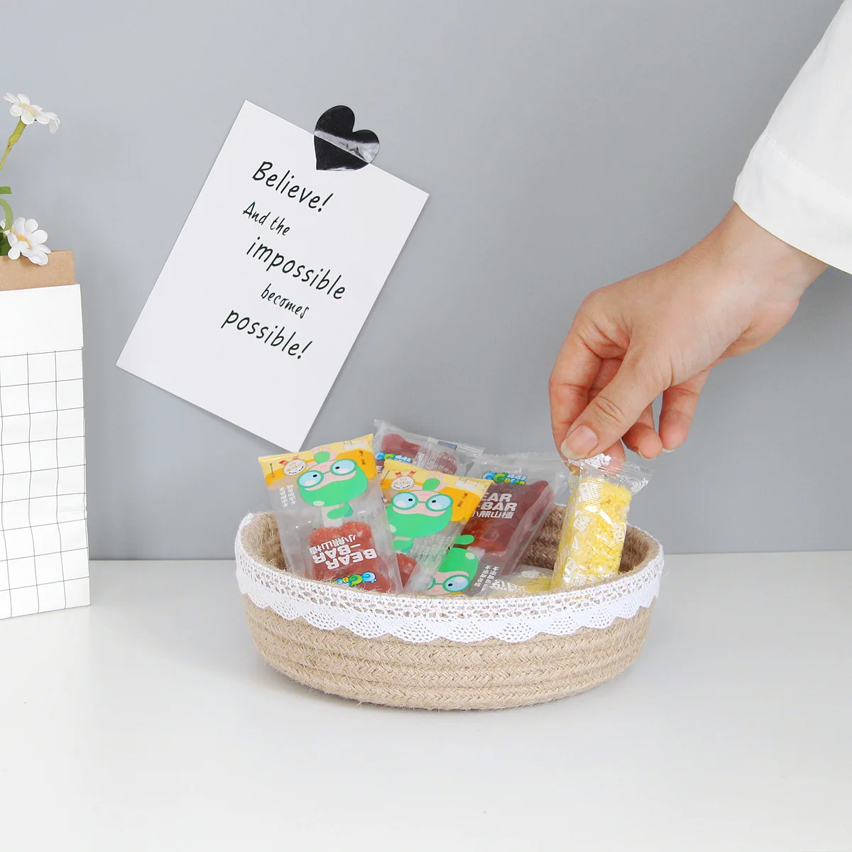 Корзина для хранения из хлопковой веревки корзина ключей от мусора закусок