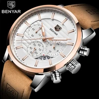 benyar design 2021 new top fashion sport quartz watches mens multi functional waterproof premium leather calendar watch relogio