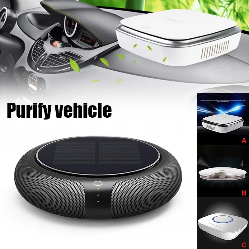 

Solar Car Air Purifier Portable Air Fresher with Filter 3 Speed Setting USB Quiet Air Cleaner GK99