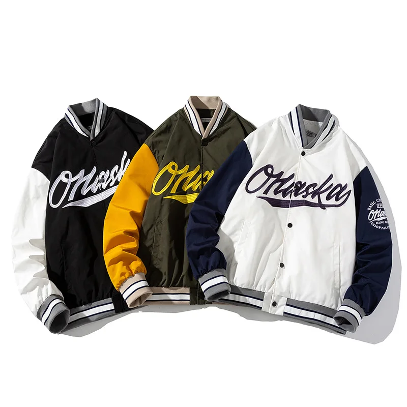 

Japanese Tide Brand Embroidery Color Matching Baseball Uniform Oversize Stand-up Collar Jacket Couple Clothes Bomber Jacket Men
