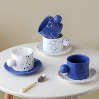 creative handmade ceramic splash ink white blue mugs and plates couple coffee tea milk cups bread cake plate dish home tableware