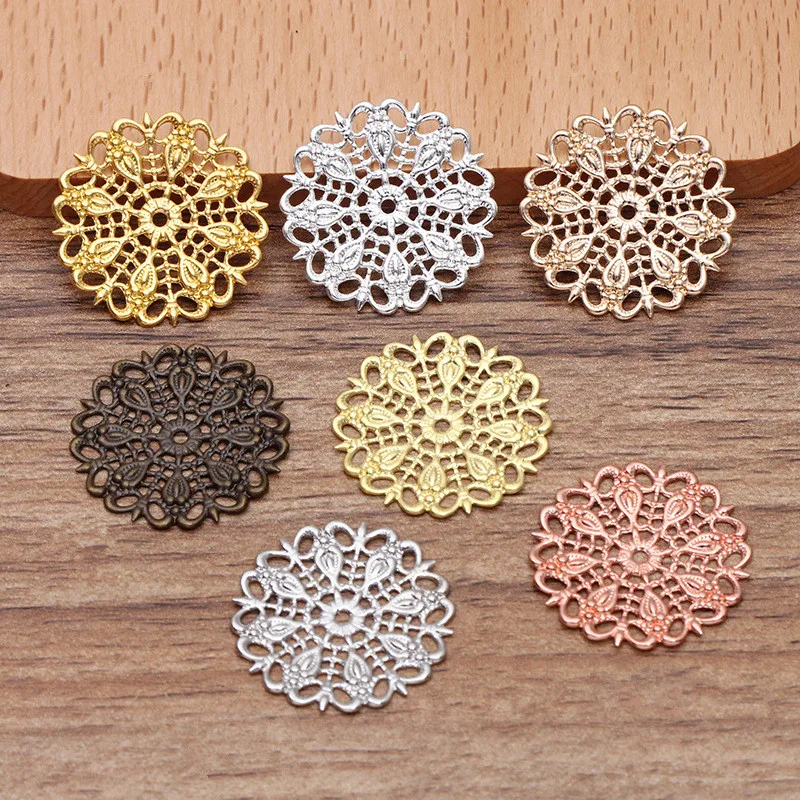 

50pcs 25mm Gold/ Silver Plated Metal Brass Sheet Filigree Flowers Slice DIY Hair Accessories For Jewelry Making