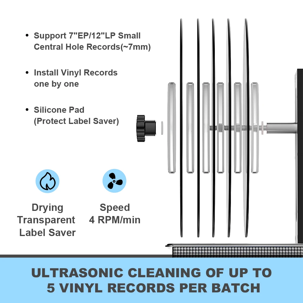 GT SONIC VC-02 Vinyl Records Cleaning Bracket Rotating Washer With 6pc Lable Saver For 6L Ultrasonic Cleaner Washing EP Discs LP | Бытовая
