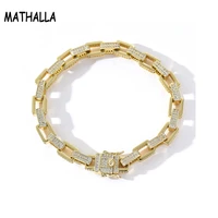 mathalla 8mm micro paved cubic zircon box chain bracelet hiphop brass gold plated iced out cz o chain bracelet jewelry for men