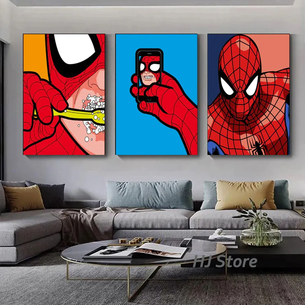 

Marvel Superhero Eat Lollipop Milk Selfie Canvas Painting Funny Poster and Print Home Wall Decor Art Picture for Room Decoration