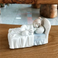 cute porcelain sleeping kid miniature ceramic bedroom baby figurine puppy ornament kitty craft decor childrens day gift for mom