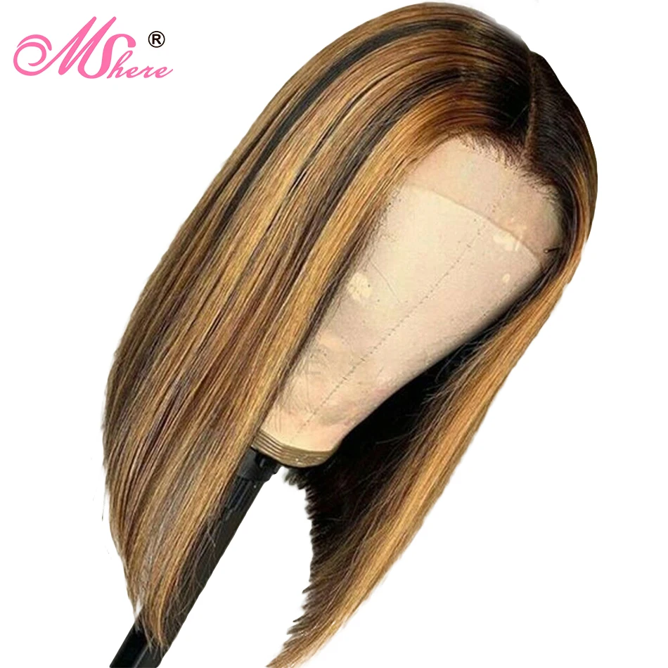 Mshere 4x4 закрытие парик бразильский Боб кудрявые кружева передние короткие парики