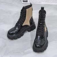 2021 autumn winter new womens thick soled leather pocket boots casual womens boots womens fashion lace up high boots