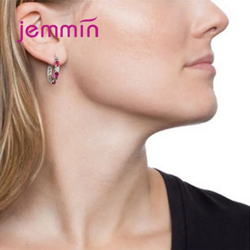 

Top Quality Earrings for Women 925 Sterling Silver Jewelry Pave Shiny Red White Cubic Zirconia Fresh Style Gifts Free Shipping