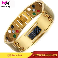 welmag titanium bracelets 5in1 health care crystal magnetic bangles for men germanium tourmaline male health wristband chain