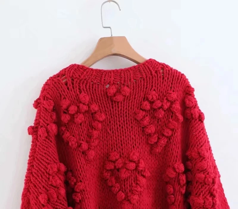 Withered sweaters women fashion blogger vintage hand knitted o-neck oversize love Jacquard weave thick pullovers sweaters women