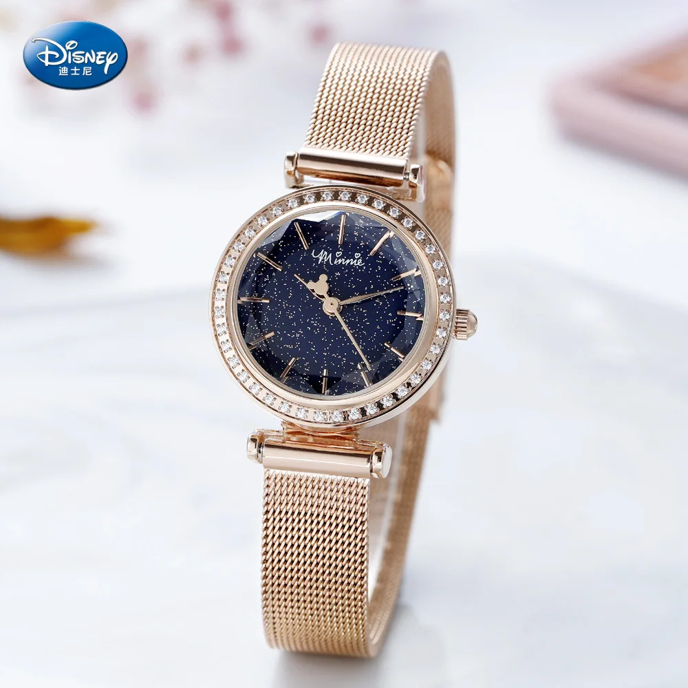 Дисней стальной ремень часы Микки Маус для женщин полный звезд Мода простой
