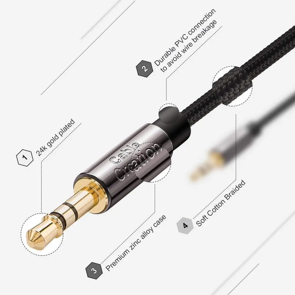 Черный Aux-кабель CableCreation стерео аудио кабель 3 5 мм штырь-штырь совместимый с