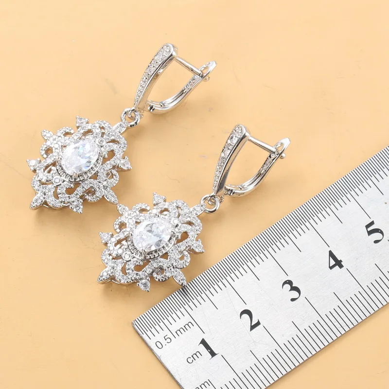 Серебряный цвет наборы свадебных ювелирных изделий ожерелье и серьги с