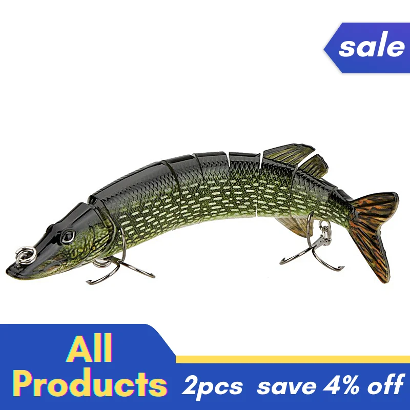 

20cm 40g Lifelike Multi-jointed 8-segement Pike Muskie Fishing Lure Swimbait Crankbait Hard Bait Fish Hook Tackle ArmyGreen