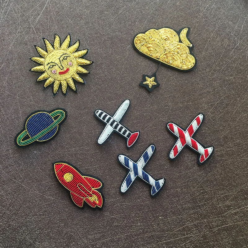 Ручная вышивка брошь планета облака подсолнухи ракета самолет проволочный узор