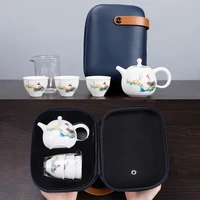 a pot of two cups of travel tea set outdoor teapot car portable ceramic kung fu cups