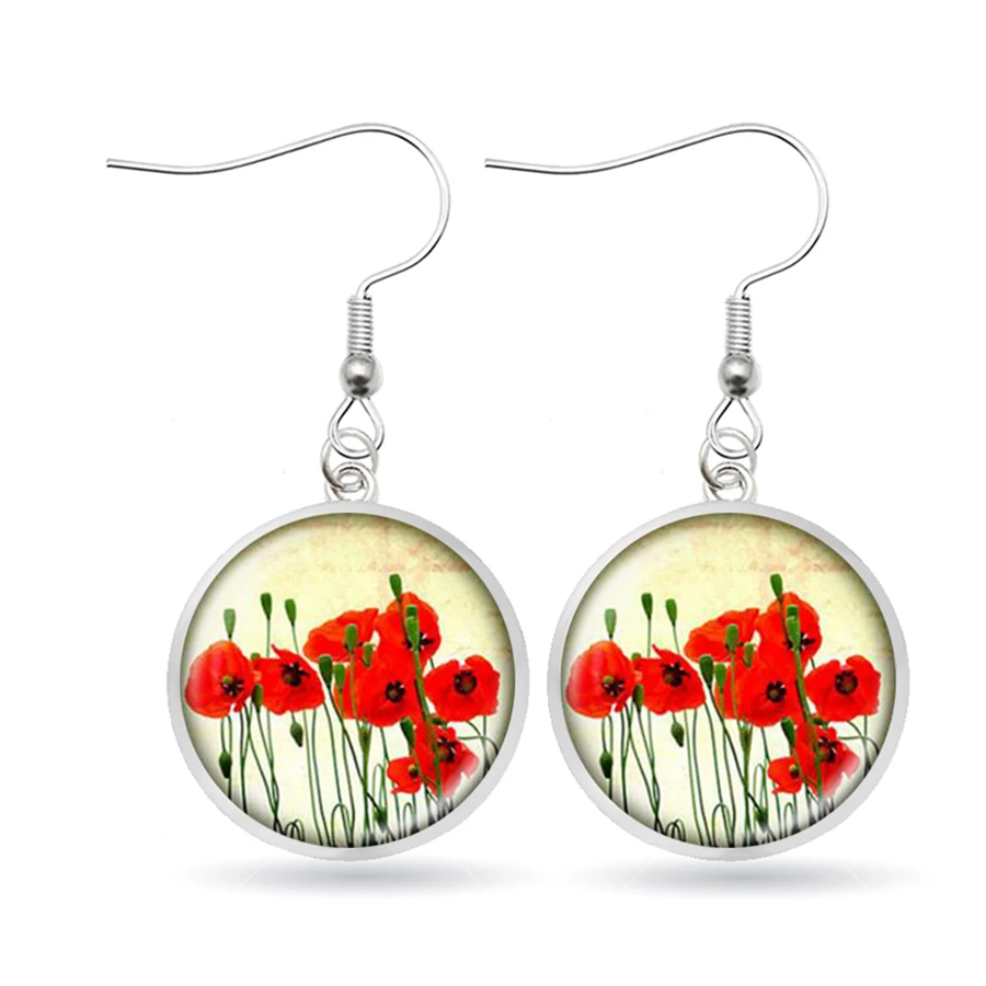 Серьги с красно-белым цветком Poppy сережки серьги ручной работы из стекла для