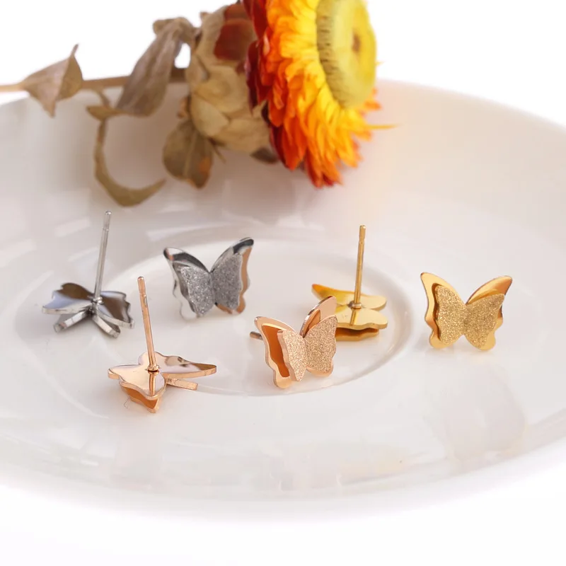 Модные серьги бабочки из нержавеющей стали розовое золото свежий милый Матовый