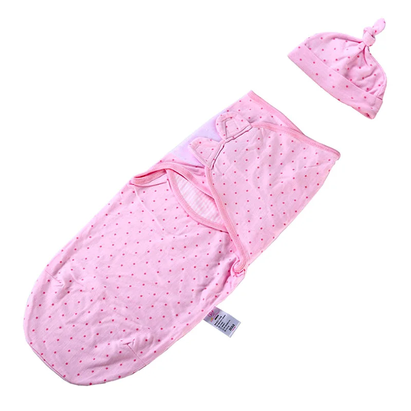 Pink Детское одеяло и шапочка конверт для Новорожденных Обертывание хлопок младенческий Пеленальный мешок детский конверт спальный мешок постельные принадлежности - Цвет: Pink
