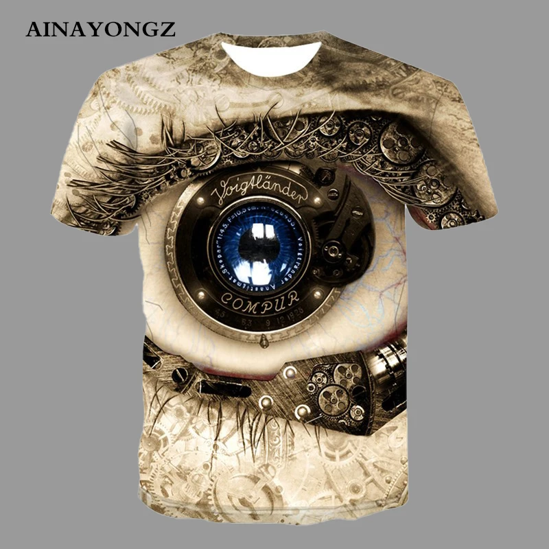 Summer Trend Men T Shirts Short Sleeve Homme Clothes T-shirt Mechanical Eye 3d Print Oversize Tshirt Male Hip Hop Tee Tops