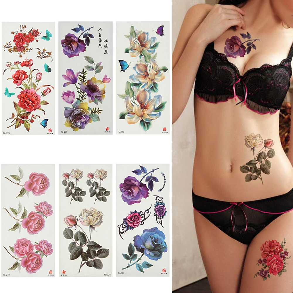 Временная наклейка на татуировку 24 стиля 19 см х 9 тело полный цветок рука нога