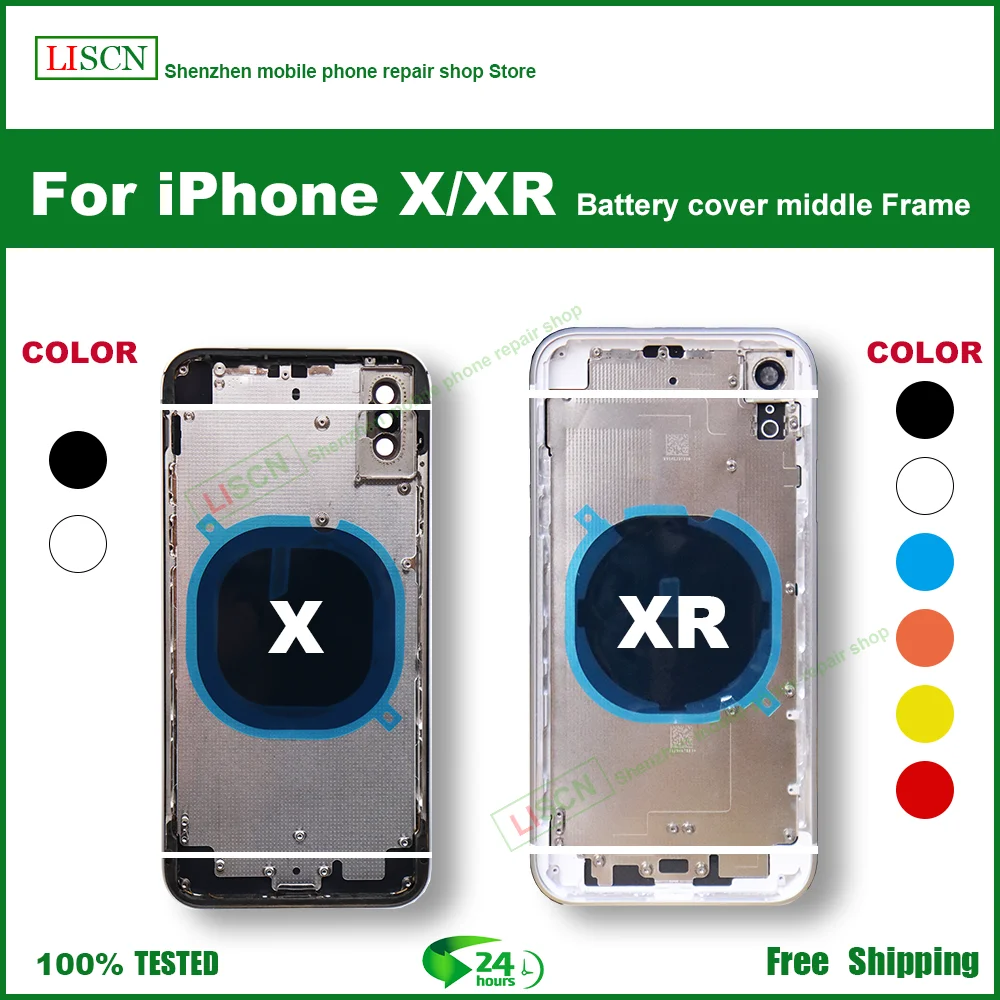 

RYWER Housing For iPhone X XR Battery Back Cover + Middle Chassis Frame + SIM Tray + Side Key Parts For iPhone X XR