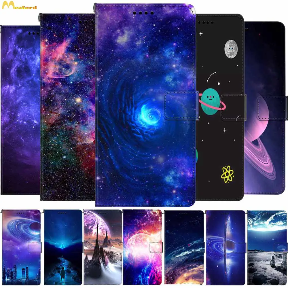 

Leather Case For Huawei Honor 10x lite 10 9X 9A 9 lite 8X 8s 8C Flip Book Phone Bags Wallet Cover Space Pattern Card Slot Fundas
