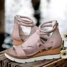 Женские босоножки на танкетке, однотонные, на молнии, с открытым носком, с вырезами, повседневная обувь для лета