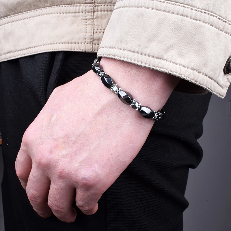 

Classical Distortion Hematite Charm Bracelets Men Fashion Nature Energy Stone Magnetic Bracelet Female Positive Energy Jewelry