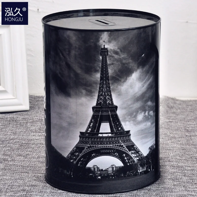 Большая жестяная копилка диспенсер для монет сейф денег винтажная черная