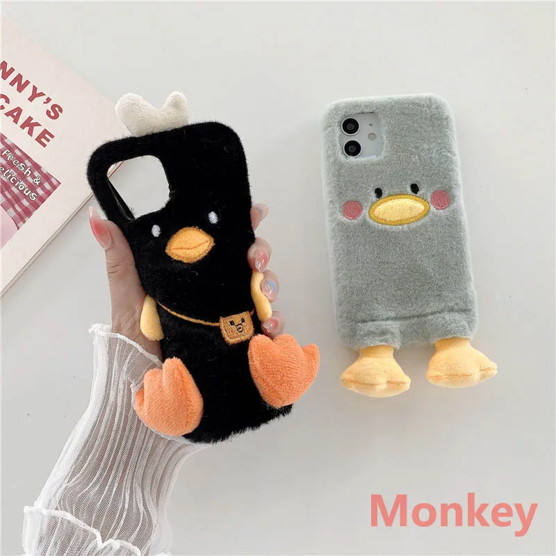 3D Cute Cartoon Duck Case For Samsung S21Ultra S21 S20 S10 S9 S8 Plus Note 20 10 A02S A12 A32 A42 A52 A72 Embroidery Plush Case