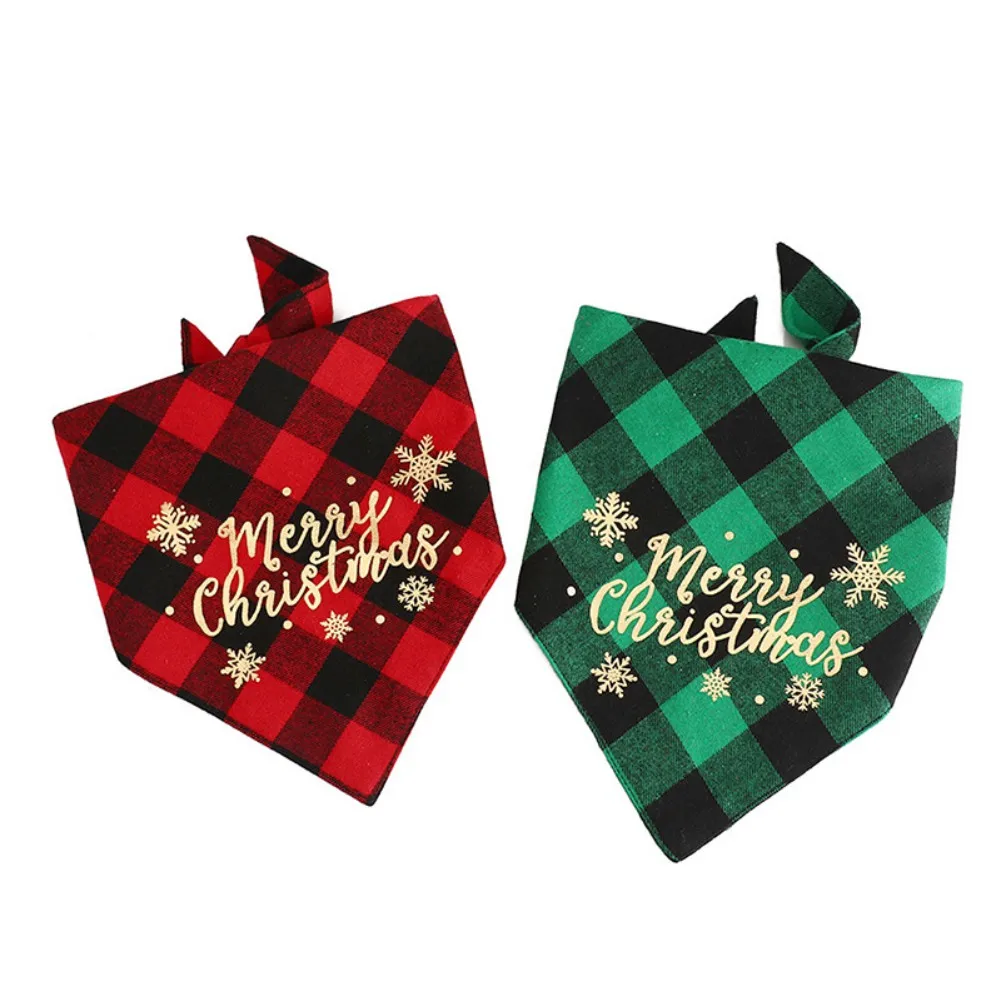 

Рождественская бандана для собак, клетчатые нагрудники для собак, большой шарф для собаки, ошейник с регулируемым золотым принтом снежинок,...